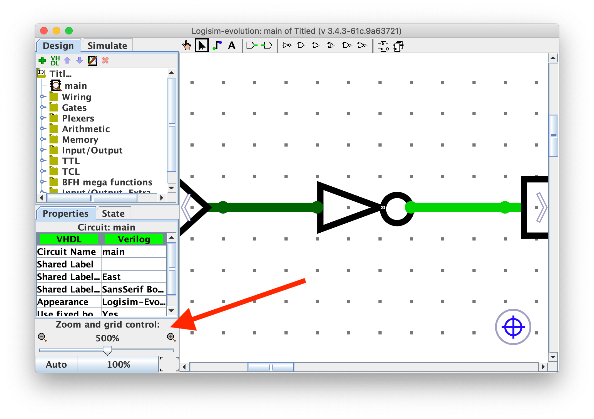 Zoom... Zoom... ENHANCE! Zoom feature is available in Logisim at the bottom left corner.