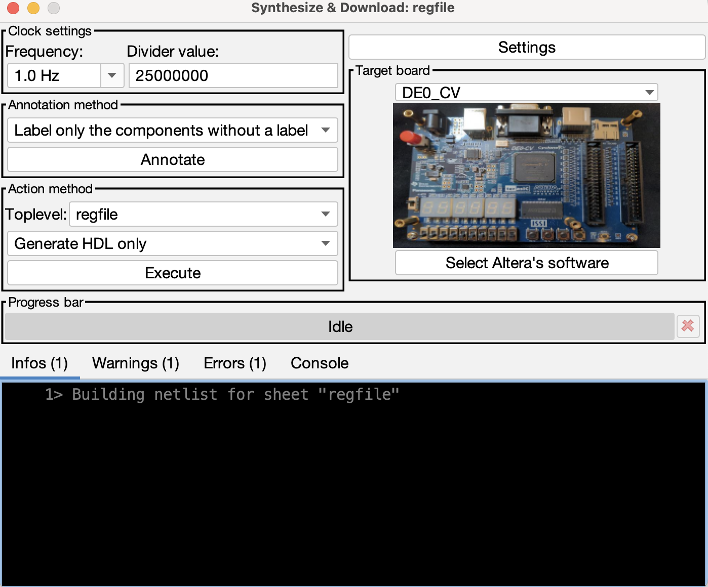 Screenshot of fpga menu.